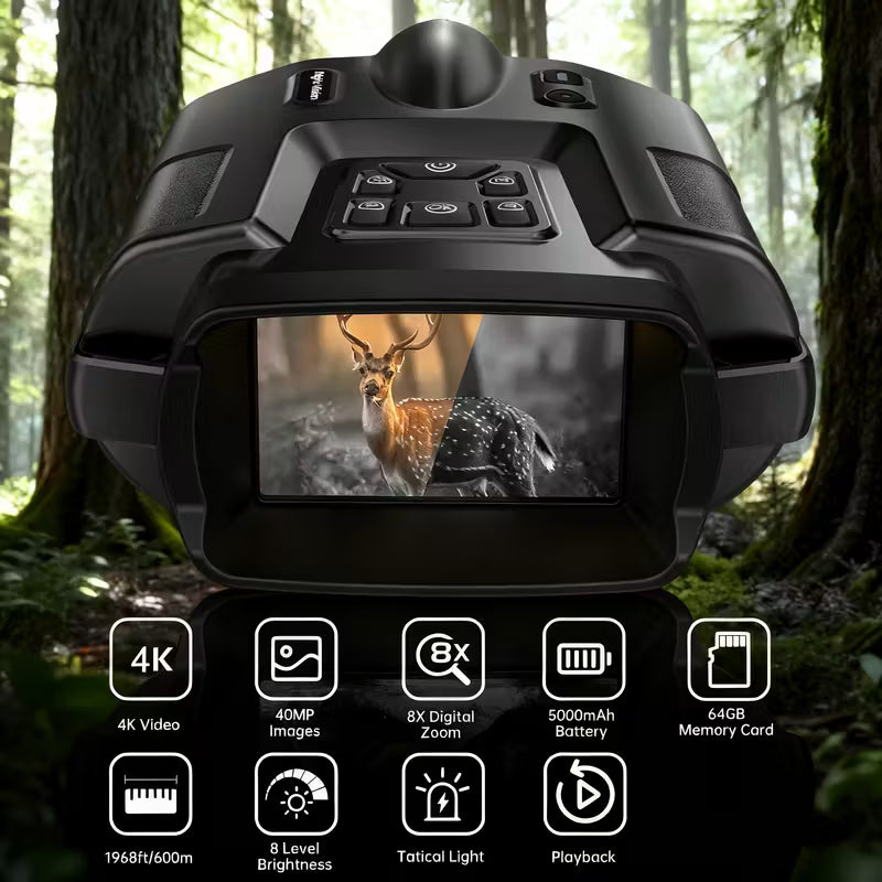 8x 4K Ultra HD Night Vision Binoculars - Master the Darkness. 4K Clarity and 600-Meter Detection Range.