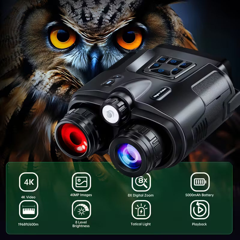 8x 4K Ultra HD Night Vision Binoculars - Master the Darkness. 4K Clarity and 600-Meter Detection Range.