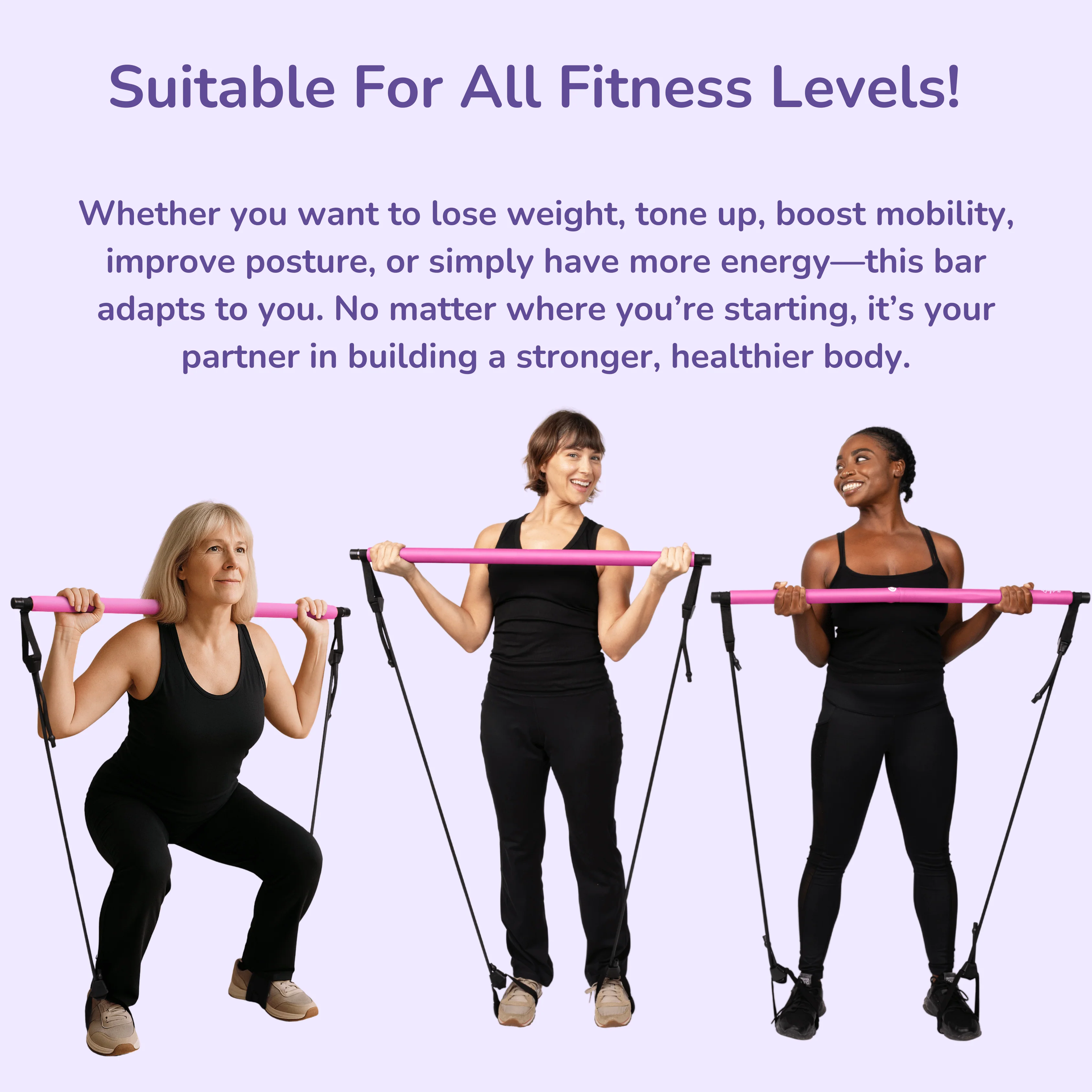 The Simple & Safe Fitness Pilates Bar - Simplified Fitness. Strong, Slim, and Confident at Home.